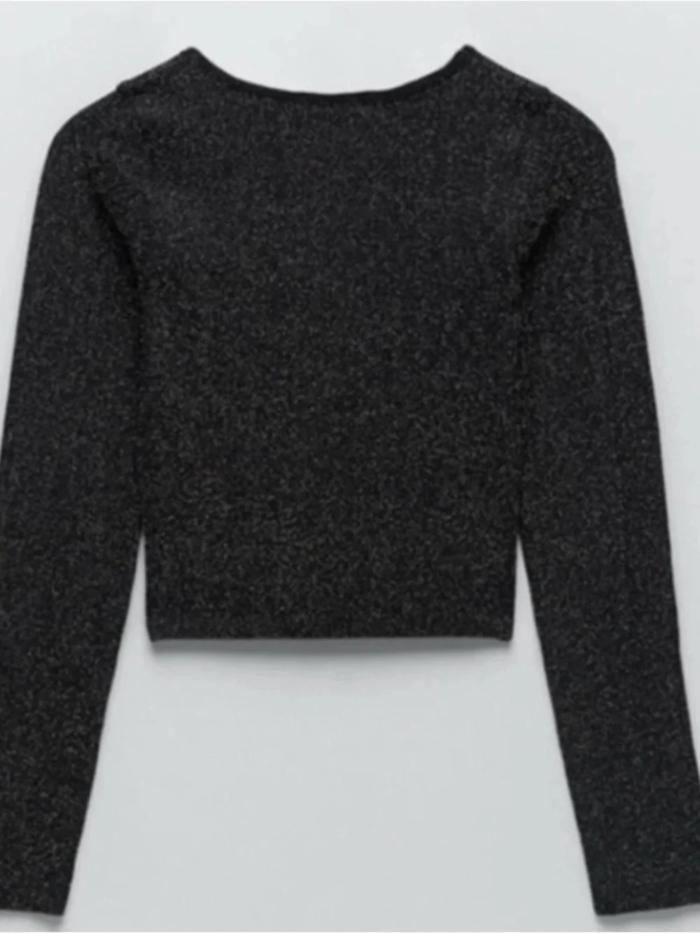 NWT Zara Limitless Contour Metallic Knit Crop Top Black Sparkle Long Sleeve